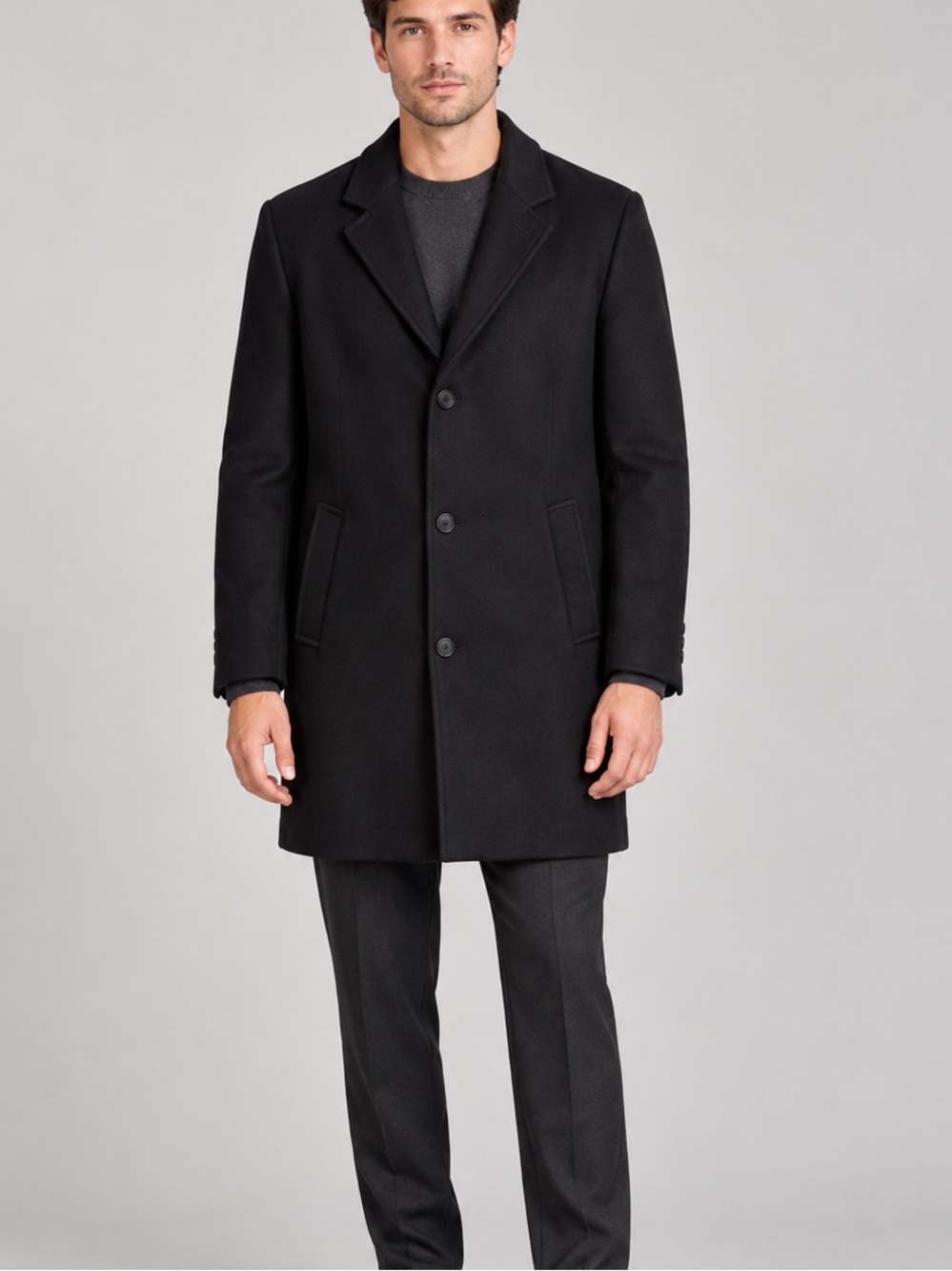 Club Monaco Men’s Black Wool Blend Overcoat Size 38 Italian Fabric Classic